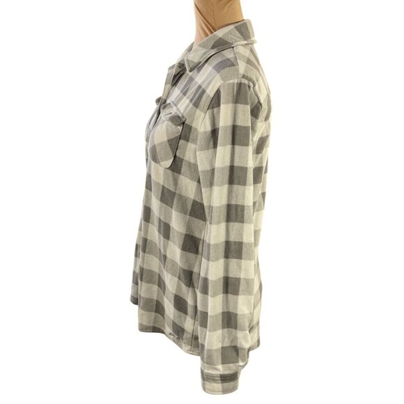 Eddie Bauer Women's Fleece Button Front Shirt Gray Buffalo Plaid Size S Small - Picture 2 of 7